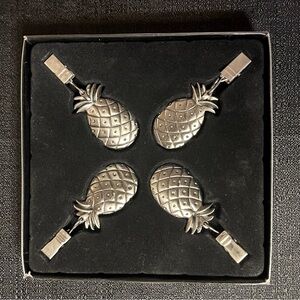 Pewter Pineapple Tablecloth Clip Holders 4x Silver Fruit Outdoors Picnic NEW NIB